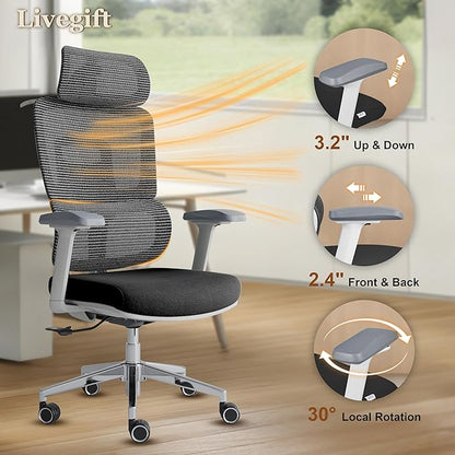 Ergonomic Office Chair with Lumbar Support,Headrest, and6D Armrests - Mesh Computer Chair with Coat Hook-500 lbsWeight Capacity - Extra-Wide Seat- High-Back Office Chair, Black