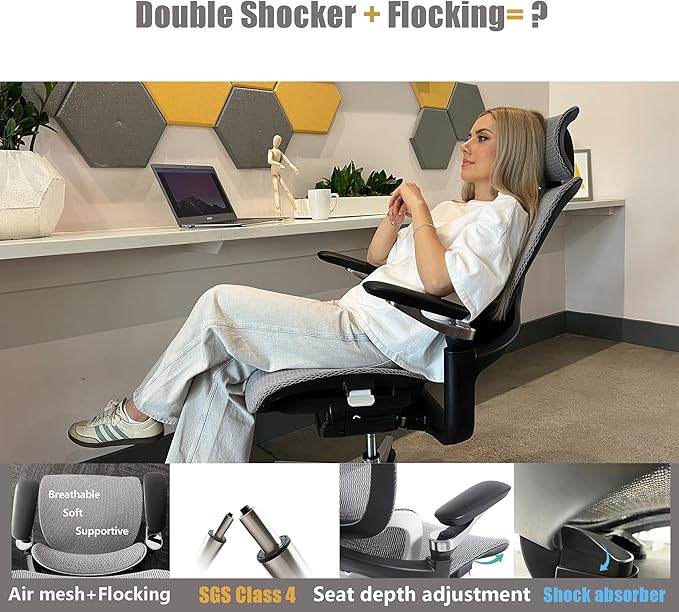 Ergonomic Office Chair with Adjustable 3D Lumbar Support, Big and Tall Mesh Home Desk Chair 5D Armrests, Executive Chair with 4D Headrest, 90-130°Tilt, BIFMA Certified, Model Zen (Grey)