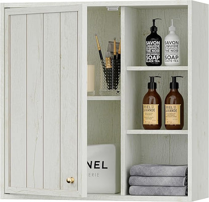 Bathroom Wall Cabinet, Small Wall Cabinet Over Toilet with Door and Adjustable Shelf, Rustic Medicine Cabinet for Kitchen, Garage, Livingroom, Laundry Room (White, 1 PCS)