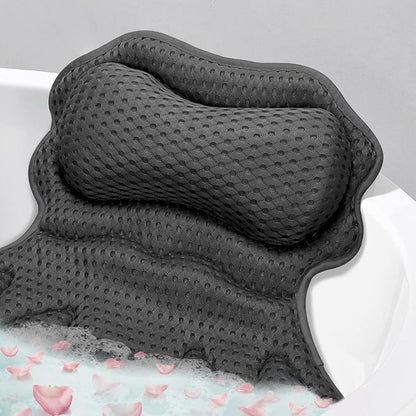 SetSail Bath Pillow, Relaxing Bath Pillows for Tub Neck and Back Support Soft 4D Breathable Air Mesh Ergonomic Bathtub Pillow with 6 Strong Suction Cups and Hook Luxury Bathroom Accessories,Black