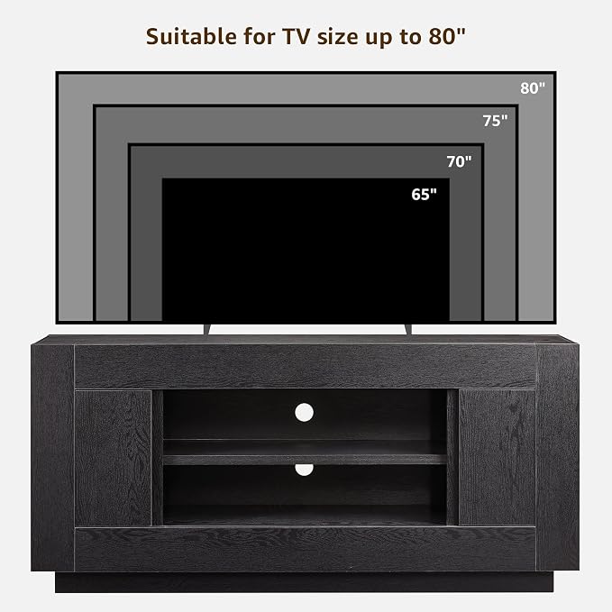 OKD Modern 70" TV Stand, Entertainment Center for TVs Up to 80", Media Console with Large Open Storage & Side Cabinets, Thick Wood Design for Living Room, Black Oak