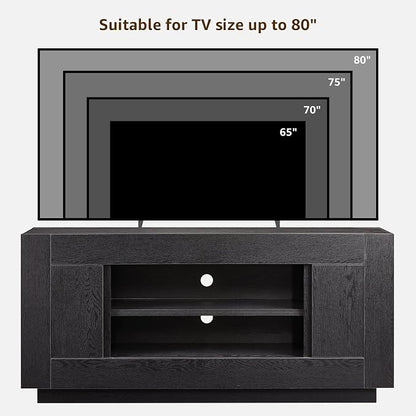 OKD Modern 70" TV Stand, Entertainment Center for TVs Up to 80", Media Console with Large Open Storage & Side Cabinets, Thick Wood Design for Living Room, Black Oak