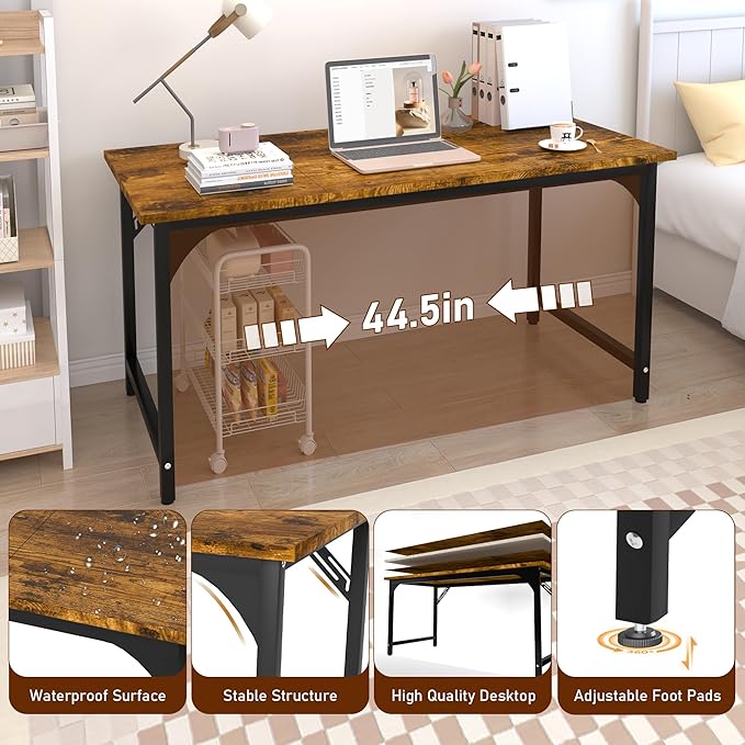 Computer Desk, 47 Inch Home Office Desks, Office Desk for Gaming Writing Study Work, Study Table with Large Legroom, Computer Desk with Metal Frame, Modern Simple Home Office Desk for Bedroom