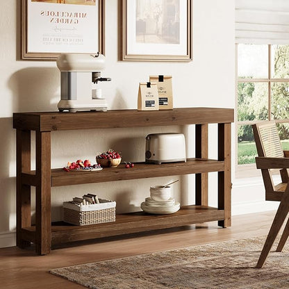 Solid Wood Entry Console Table, 63-Inch Narrow Sofa Table Behind The Couch, Entryway Furniture with Storage Shelves for Hallway Foyer Living Room, Dark Brown