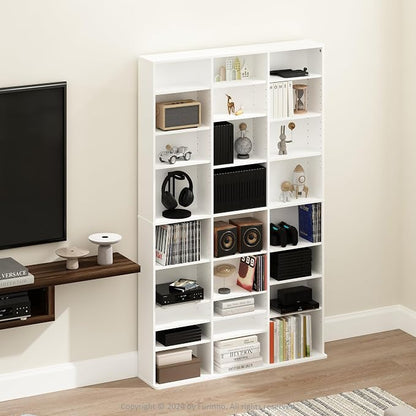 Furinno Jaya DVD Shelf, 24-Shelf Wide CD Rack, Media Shelf with Adjustable Shelves, 8 x 3 DVD Storage Cabinets for CD Blueray Game Disc, Easy Assembly, for Living Room, Home Office, White