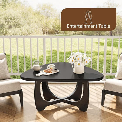 Coffee Table for Living Room - Mid Century Modern Coffee Tables with Triangle Top, Unique Small Round Coffee Table, Wood Oval Tea Table with Solid Legs for Bedroom, 35.8"x 22.5" x 16.2" Black