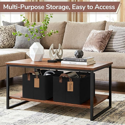 CHICVITA 4 Pack Large Storage Baskets for Shelves, Collapsible Shelf Baskets for Organizing, Fabric Closet Organizers and Storage Bins with Metal Frame, 16.8" x 11" x 9.8", Black