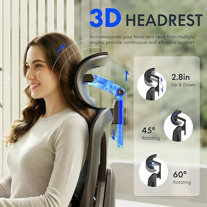 FLEXISPOT ErgoX Premium Ergonomic Office Chair with Footrest- Adjustable 3D Armrests, Dynamic Lumbar Support, Recline & Tilt Function, Mesh Seat, for Home & Office Use,Grey Foam