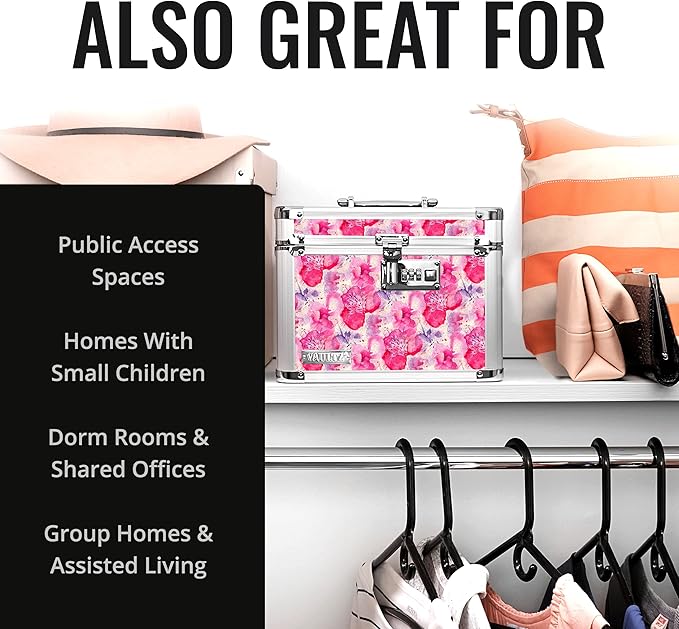 Vaultz Combination Lock Box - Secure Safe for Documents, Valuables, Medicine & Money - 10 x 7.25 x 7.75 Inch - Floral, Pink & Gray