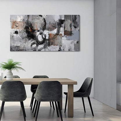Pogusmavi Black Abstract Canvas Wall Art Living Room Gray and White Wall Decor Paintings for Wall Decorations Modern Wall Decor for Bedrooms Large Framed Artwork for Walls 24×48IN