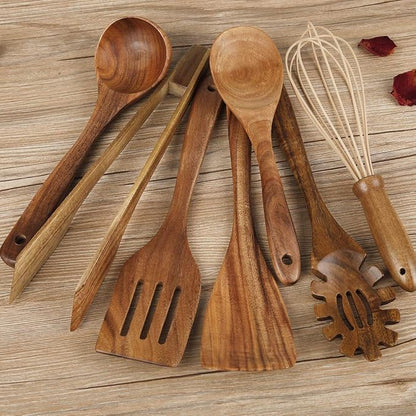 Wooden Utensil for Cooking, Wood Kitchen Utensils Cooking Set Teak Wood Spoons set for Cooking,Spatulas Non-Stick for Cookware Kitchen Spoon (7)