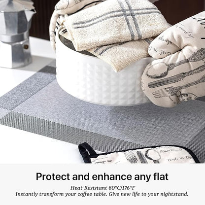 LEXMORE Placemats Set of 4 Vinyl/Plastic Woven Place Mats for Kitchen Table Indoor/Outdoor Washable Placemat Wipeable Dining Table Mats(Silver Cube)