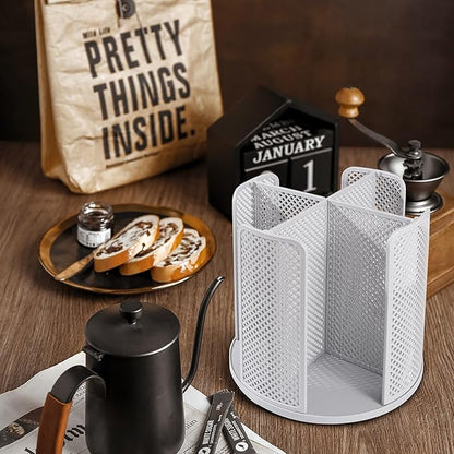 Rotating Paper Cup Dispenser, Cup Holder with 4 Compartments, Disposable Coffee Cup Dispenser Removable, Plastic Cup Storage & Lid Holder for Countertops, Kitchen, Coffee Stations (Gray)