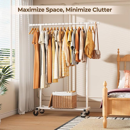 Clothes Rack, Clothing Rack for Hanging Clothes, Rolling Garment Rack Sturdy Coat Rack Portable Wardrobe Rack Metal Closet Rack for Bedroom Laundry Living Room, White