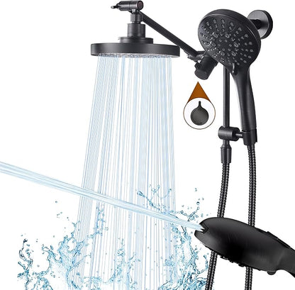 BRIGHT SHOWERS Rain Shower Head with Handheld Spray Built-in Power Wash, High Pressure Dual Shower Head with Height Adjustable Extension Arm, 3-Way Diverter, 9 Settings Handheld, 69” Long Hose, ORB