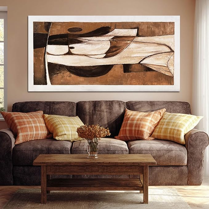 LEVERUP Large Abstract Canvas Wall Art Brown and Gold Wall Printings Pictures Modern Wall Decor for Bedroom Office Hotel 29×58 Inch Ready to Hang