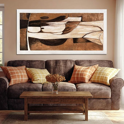 LEVERUP Large Abstract Canvas Wall Art Brown and Gold Wall Printings Pictures Modern Wall Decor for Bedroom Office Hotel 29×58 Inch Ready to Hang