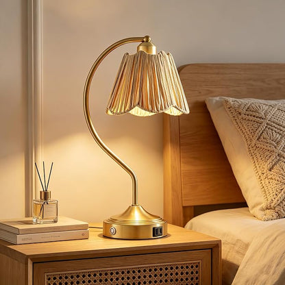 Set of 2 Boho Rattan Small Touch Table Lamps with USB C+A Ports | Bedroom Farmhouse Lamp and Retro Rattan Shade for Living Room Entryway Office, LED Bulbs Included