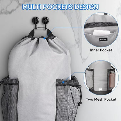 BALEINE 2PK 150L Laundry Bag Backpack, 900D Oxford Fabric Large Travel Laundry Bags with Shoulder Straps and 2 Mesh Pockets for College Dorm, Apartment, Laundromat (Gray, 150L)
