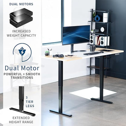 VIVO Electric 71 x 30 in Dual Motor Sit Stand Desk, Memory Height Adjustment, 2B Series, White and Light Wood Top, Black Frame, DESK-KIT-2B7WC