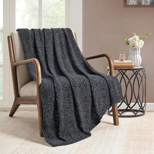 BOURINA Chenille Throw Blanket for Couch Sofa Chair Bed Home Decoration, Soft Warm Cozy Blanket for All Season（50" x 60", Grey）