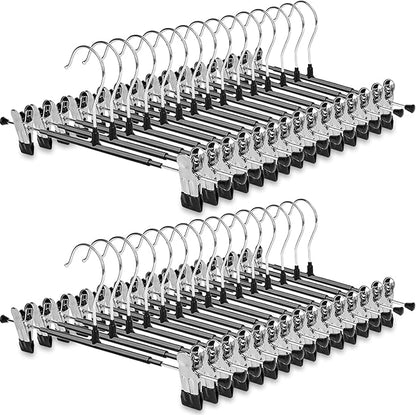 POZEAN Pants Hangers with Clips for Women 30 Pack, 12Inch Adjustable Heavy Duty Skirt Hangers, Space Saving Non-Slip Shorts Jeans Trousers Clothes Hangers, Black