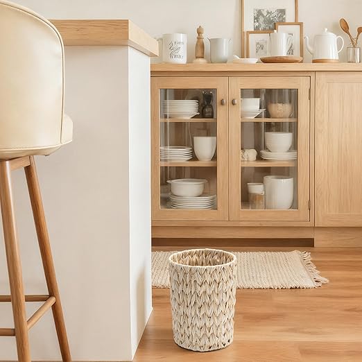 GRANNY SAYS Small Wicker Trash Can, 2 Gallon Bathroom Waste Basket, Small Bathroom Garbage Can, Plastic Trash Basket for Decor, Round Wastebaskets for Office, Bedroom, Cabinet