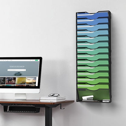 Kuntine.B Wall File Organizer Office Hanging Magazine Holder Wall File Organizer for Office Home (Black, 15 Tier)