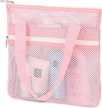 GYEUKHAM Portable Mesh Shower Caddy with 2 Zipper Pockets & Dual Handles, Quick-Drying Hanging Shower Tote for College Dorm, Gym, Travel & Camping, Pink