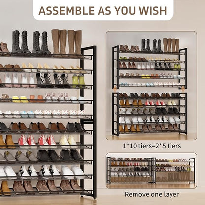 Metal Shoe Rack,Large 10 Tier Shoe Organizer, Heavy Duty Metal 5-Tier Stackable Shoe Storage Vertical Shoe Rack for Closet Front Door Entrance,Entryway,GarageUp to 62 Pairs,Black