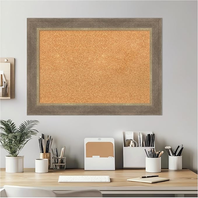 Amanti Art Natural Cork Board for Wall, 21x29 Vision Board with Brown Wood Frame, Medium Corkboard Office Decor for Home Organization, Coastal Corkboard Pinboard to display items for home organization