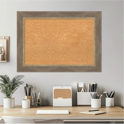 Amanti Art Natural Cork Board for Wall, 21x29 Vision Board with Brown Wood Frame, Medium Corkboard Office Decor for Home Organization, Coastal Corkboard Pinboard to display items for home organization