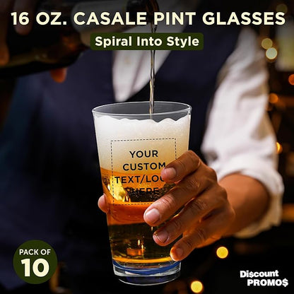 Custom Casale Pint Glass 16 oz. Set of 10, Personalized Bulk Pack - Beer Glasses, Heavy Duty Drinkware - Blue