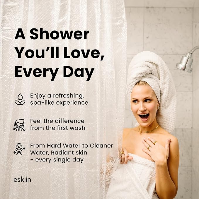 Eskiin Filtered Showerhead - Best Shower Head With Filters For Healthy Hair & Skin - High Pressure Water Softener For Hard Water - Reduce Dandruff, Protect Colored Hair, And Soothe Dry Skin (Chrome)