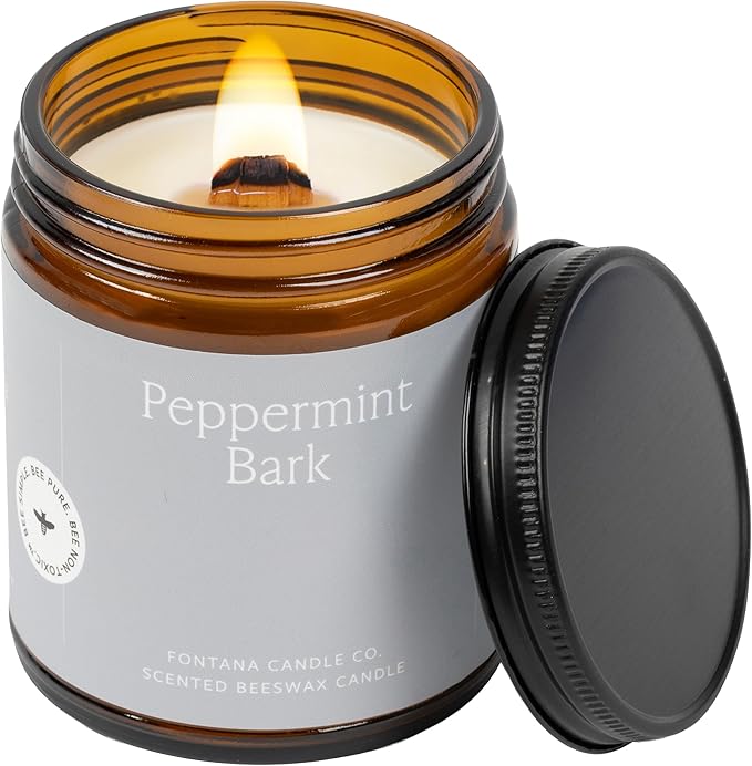 Fontana Candle Co Wood Wick Beeswax Jar Candles, Peppermint Bark - Made with Coconut Oil & Pure Essential Oils – Clean Burn, Long Lasting and Non-Toxic Candles for Home & Room Decor