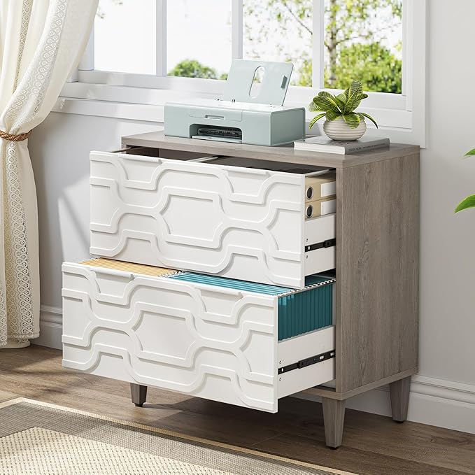 Tribesigns 2-Drawer File Cabinet, Lateral Filing Cabinet for A4/Letter/Legal Size, Office Storage Cabinet, Printer Stand with Storage Drawer for Home Office, White and Gray