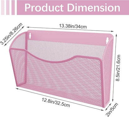 EasyPAG Wall File Organizer 3 Pack, Hanging File Organizer Wall Mount, Metal Mesh Folder Holder for Letter/A4 Papers, Mail Sorter for Office, Classroom, Home, Pink
