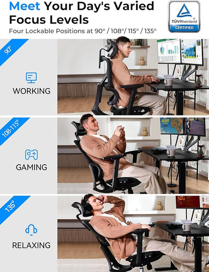 Ergonomic Office Chair - Big & Tall 6'6" Mesh Chair with Dynamic Lumbar Support, 4-in-1 Quick Adjust, 350lbs Capacity - BIFMA Certified Computer Chair for Home Office