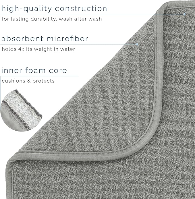 S&T INC. Dish Drying Mat XL, 18” x 24”, Absorbent Microfiber Kitchen Counter Mat, Dish Drying Pad for Dishes, Utensils, Pots and Pans, Extra Large, Grey