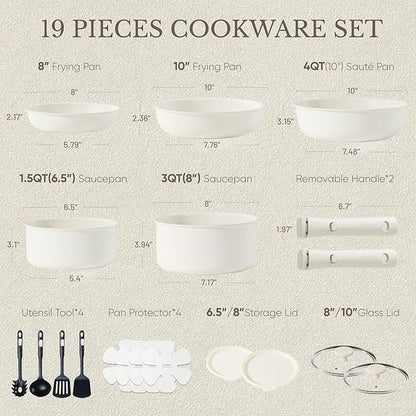 CAROTE 19pcs Pots and Pans Set, Nonstick Cookware Set Detachable Handle, Induction Kitchen Cookware Sets Non Stick with Removable Handle, RV Cookware Set, Oven Safe