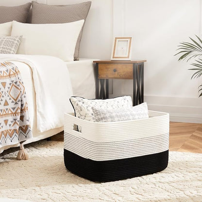 Artfeel Blanket Basket,Rectangle Woven Baskets for Storage,65L Laundry Basket for Decorative Nursery Blanket,Toys,Dirty Clothes and Magazine in Shelves,Baby Room,and Living Room