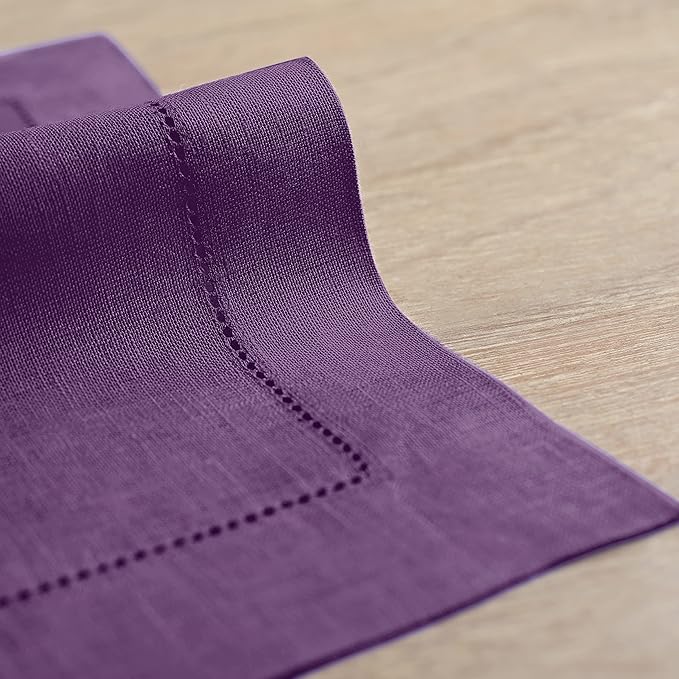 Solino Home Purple Linen Napkins Set of 4-100% Pure Linen Hemstitch Dinner Napkins 20 x 20 Inch for Winter, Valentines, Spring, Easter - Classic Hemstitch