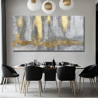 XIANSHOU Gold Wall Decor Hand Drawn Paintings Abstract Canvas Wall Art Large Pictures Grey Poster Arts 29"x58"