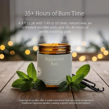 Fontana Candle Co Wood Wick Beeswax Jar Candles, Peppermint Bark - Made with Coconut Oil & Pure Essential Oils – Clean Burn, Long Lasting and Non-Toxic Candles for Home & Room Decor