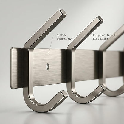 Coat Rack Wall Mount – Brushed Nickel 17 Inch Stainless Steel Hook Rail with 6 Heavy Duty Double Coat Hooks – Wall Mounted Coat Hanger for Entryway, Bathroom, Bedroom, Towel, Hat Organizer