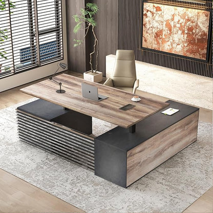 78.74" L Shaped Standing Executive Desk and 63" lateral File Cabinet, Large Adjustable Heigh Office Computer Desk with 3 Drawers,2.3" Desktop,Business Workstation,Black and Warm Oak