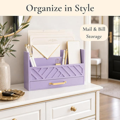 BLU MONACO | Wooden Mail Organizer Countertop with Drawer | Tabletop Organizer with Drawers for Desk | Mail Sorter Organizer Countertop Letter Paper Holder
