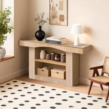 63 Inch Entryway Table Three-Shelf Cabinet, Wooden Console Table with Socket Farmhouse Sofa Table for Entrance, Hallway, Living Room,Behind Couch(Oak Brown)