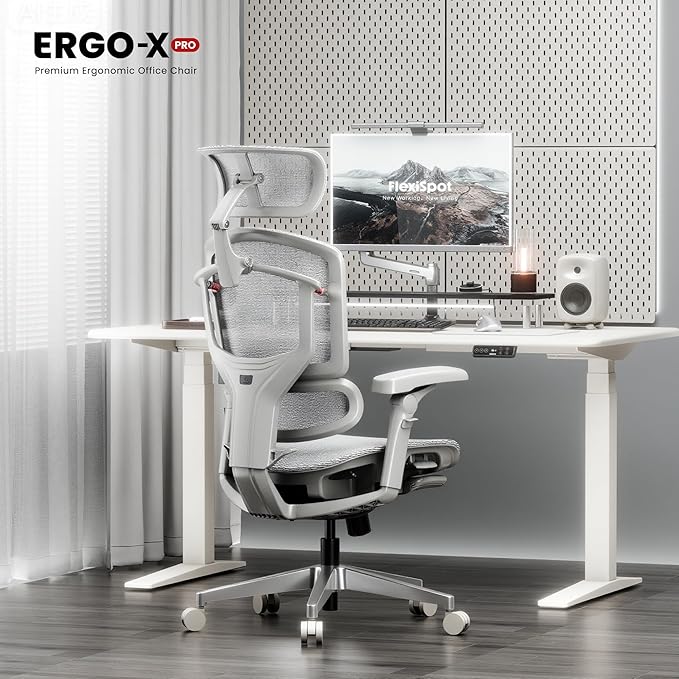 FLEXISPOT ErgoX-PRO Ergonomic Office Chair with Footrest Grey – AeroWeave 5.0 Mesh Seat, 5D Lumbar, 7D Armrests, 4D Headrest, 551LBS Capacity – Office, Gaming, Home