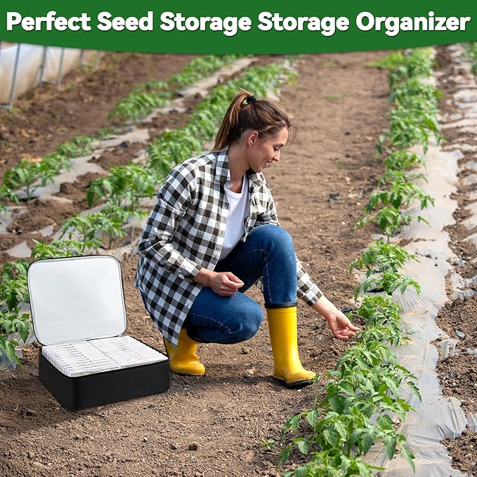 26 Slots Seed Storage Organizer Box, Oxford Cloth Seeds Insulated Bag with Label Stickers, Dual Zipper Seed Packet Container for Vegetable Flower Plants Garden, Holds 80-200 Envelopes